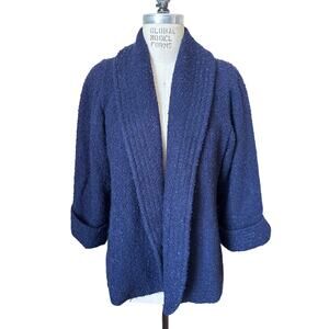Vintage Marshall Field Company Boucle Swing Coat in Navy Blue Size Medium
